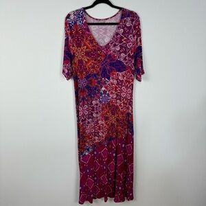 Soft Surroundings Pink Printed Maxi Short Sleeve Dress Summer Beach Vacation